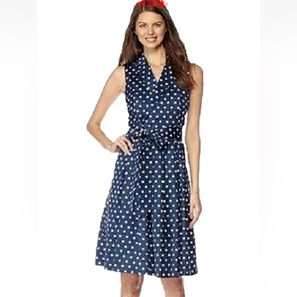 Anne Klein Navy Polka Dot Midi Dress